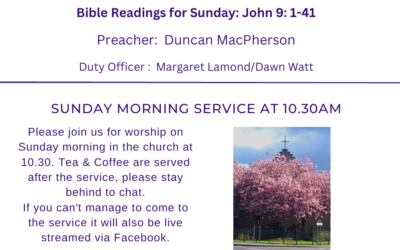 Sunday Service:  15 March 2026