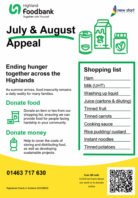 Highland Foodbank would appreciate our help!